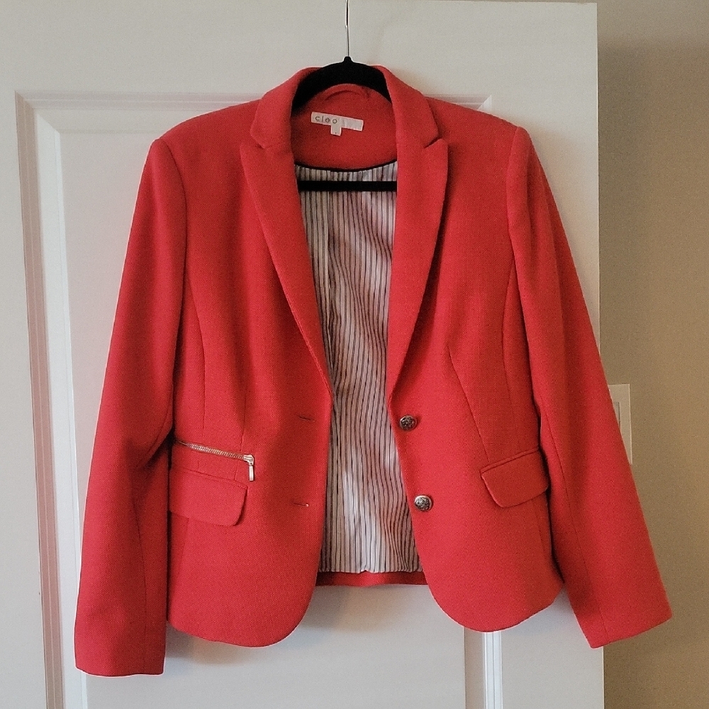 Cleo Orange-Red Blazer with Notched Lapels and Structured Silhouette